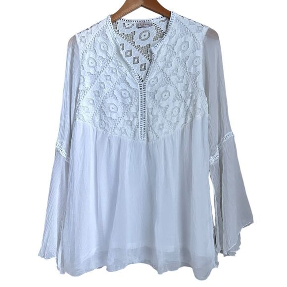 Bellambra Italy Women S Shirt Peasant Lace Crochet Romantic Bell Sleeves White - Picture 1 of 10
